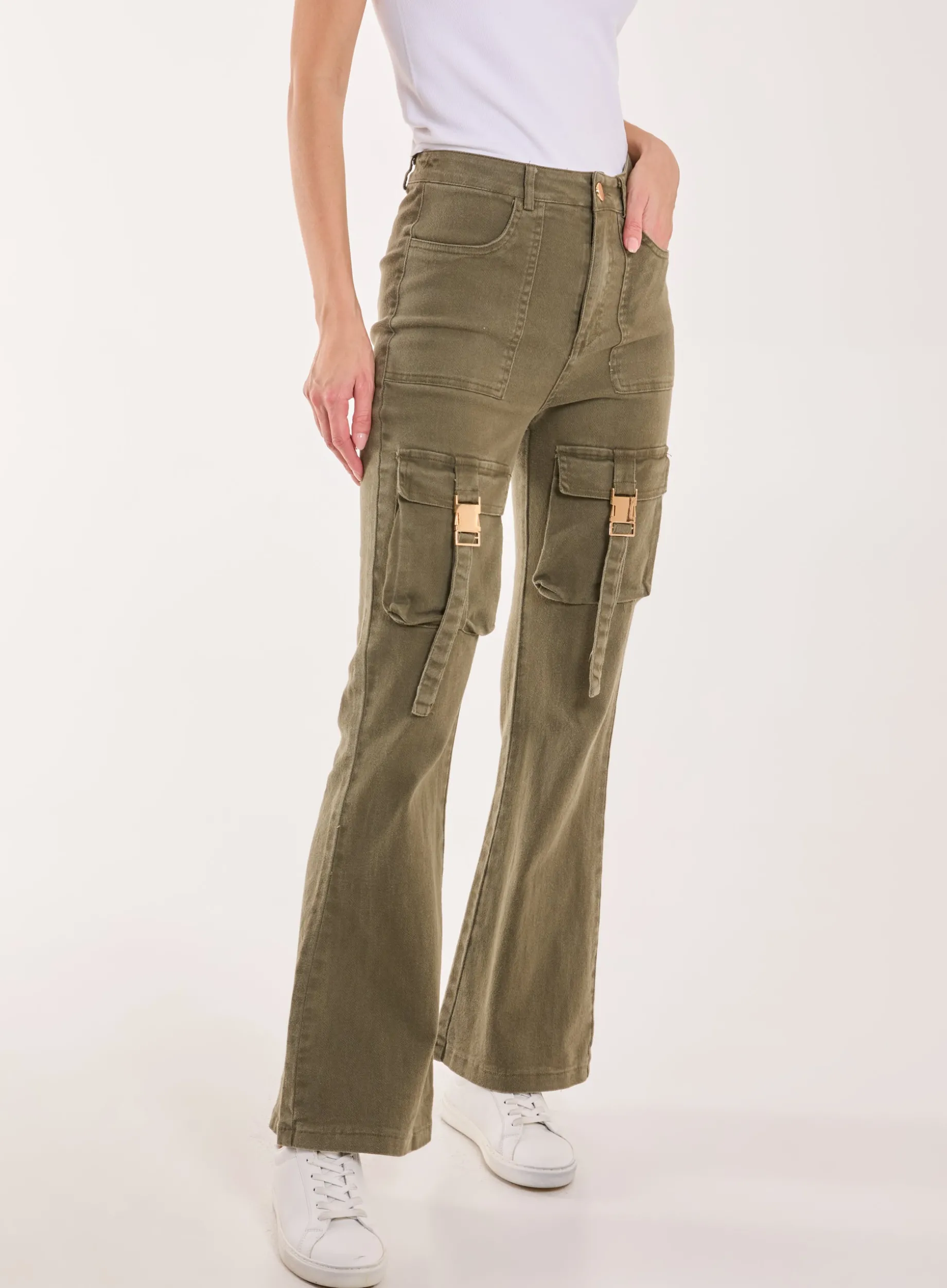 High Waist Utility Pocket Flare Jeans