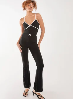 High Waisted Bow Detail Piping Flares
