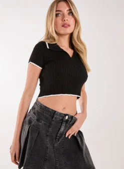 Knit Collared Contrast Top