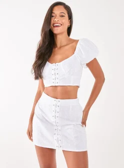 Lace Up Corset Puff Sleeve Crop Top