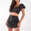 Lace Up Corset Puff Sleeve Crop Top