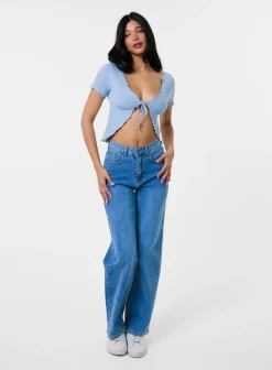 Lettuce Hem Tie Front Top