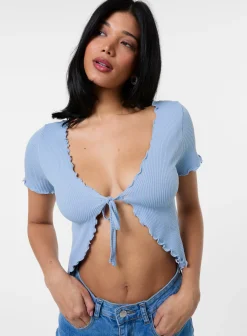 Lettuce Hem Tie Front Top