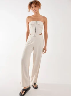 Linen Straight High Waist Trousers