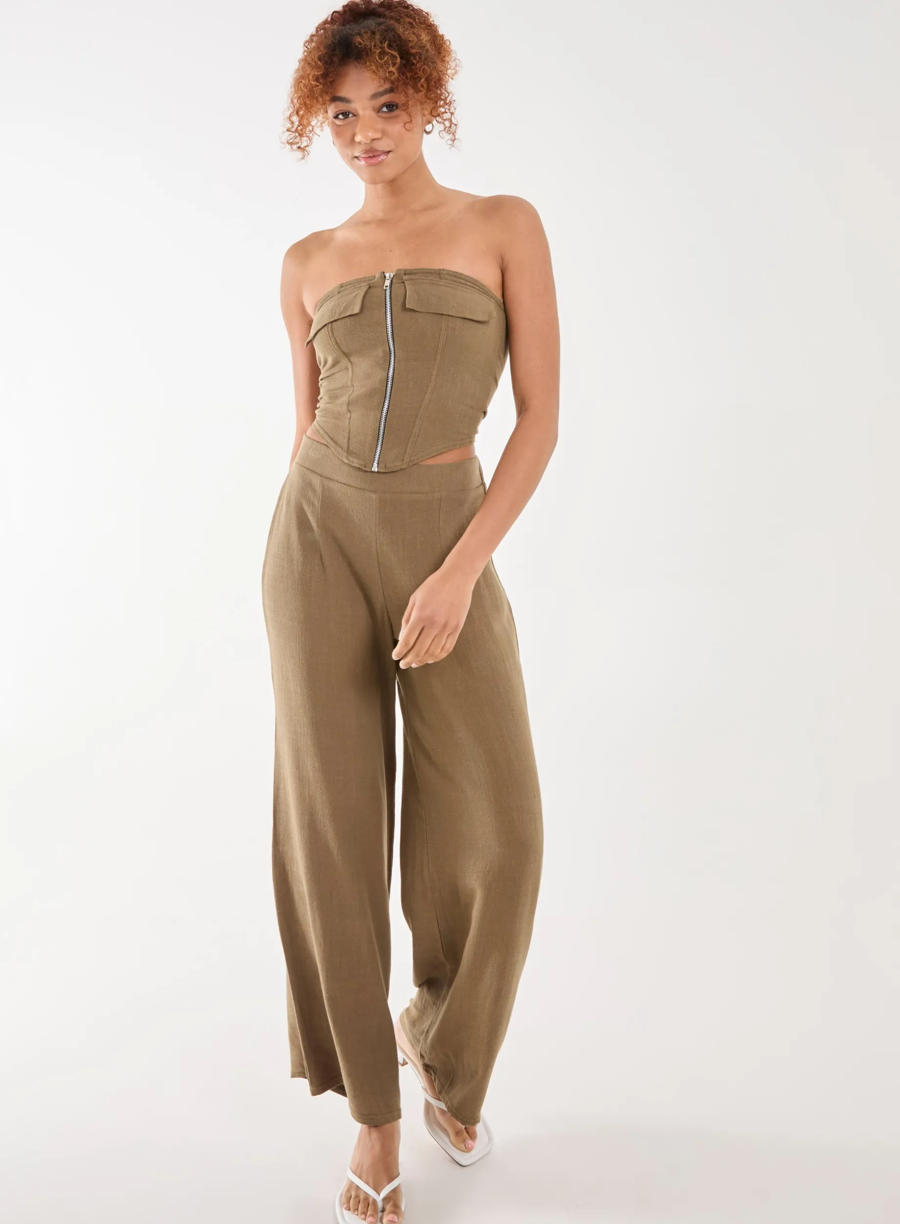 Linen Straight High Waist Trousers