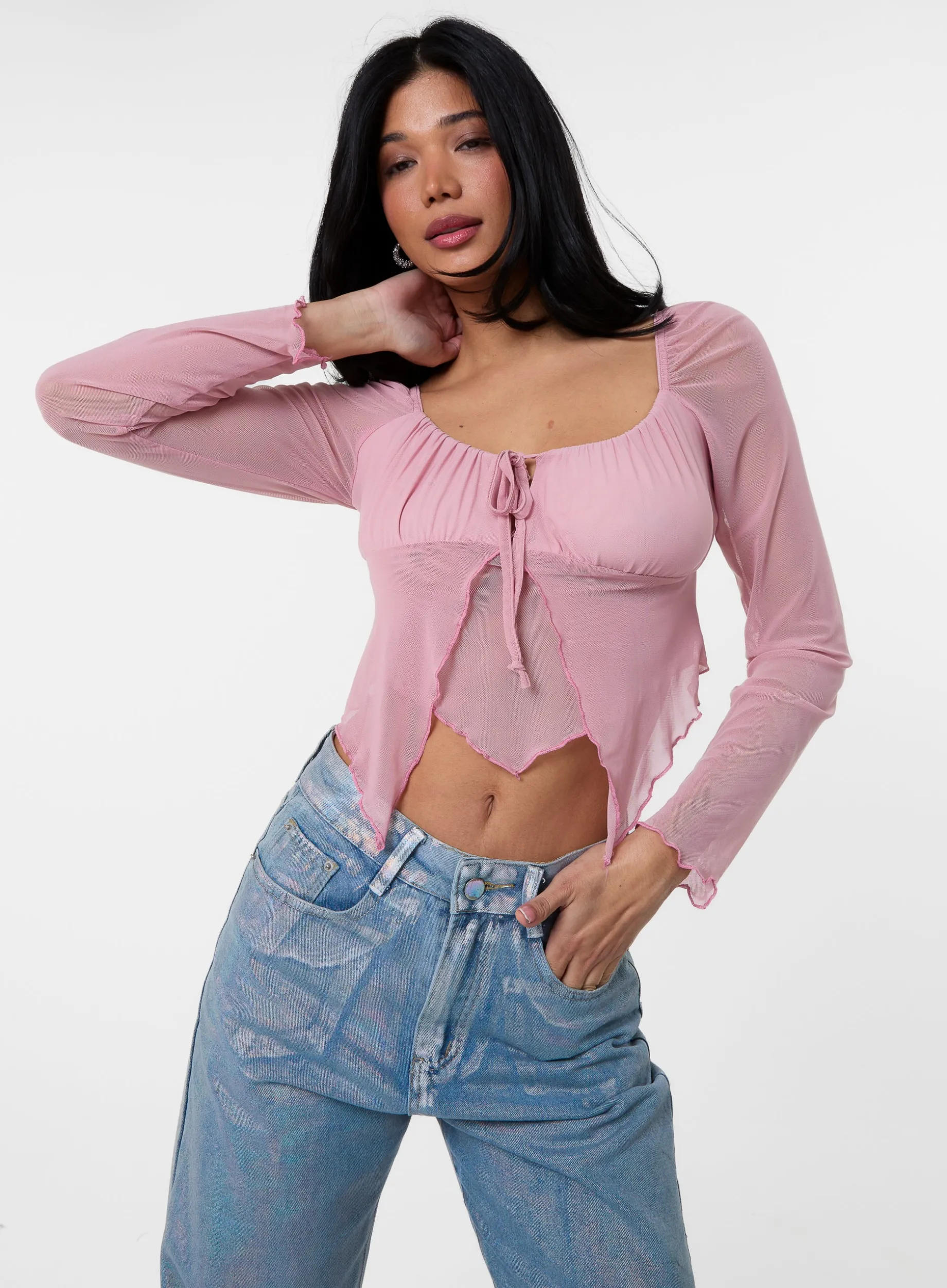 Long Sleeve Mesh Butterfly Top