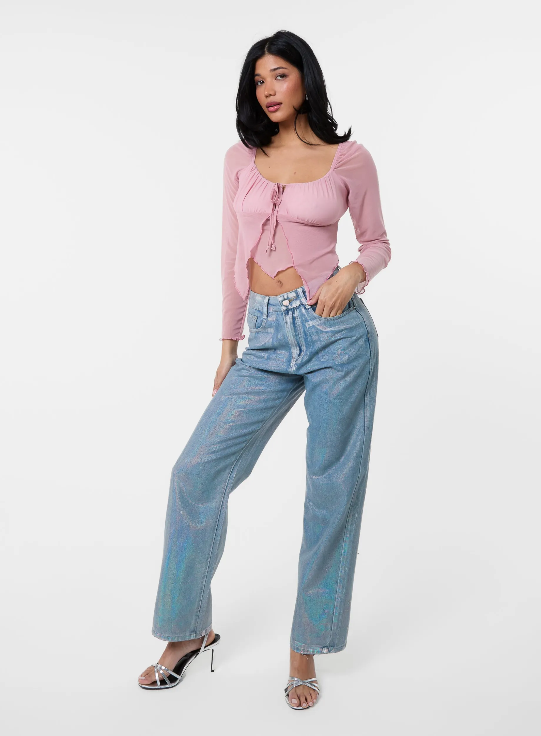 Long Sleeve Mesh Butterfly Top