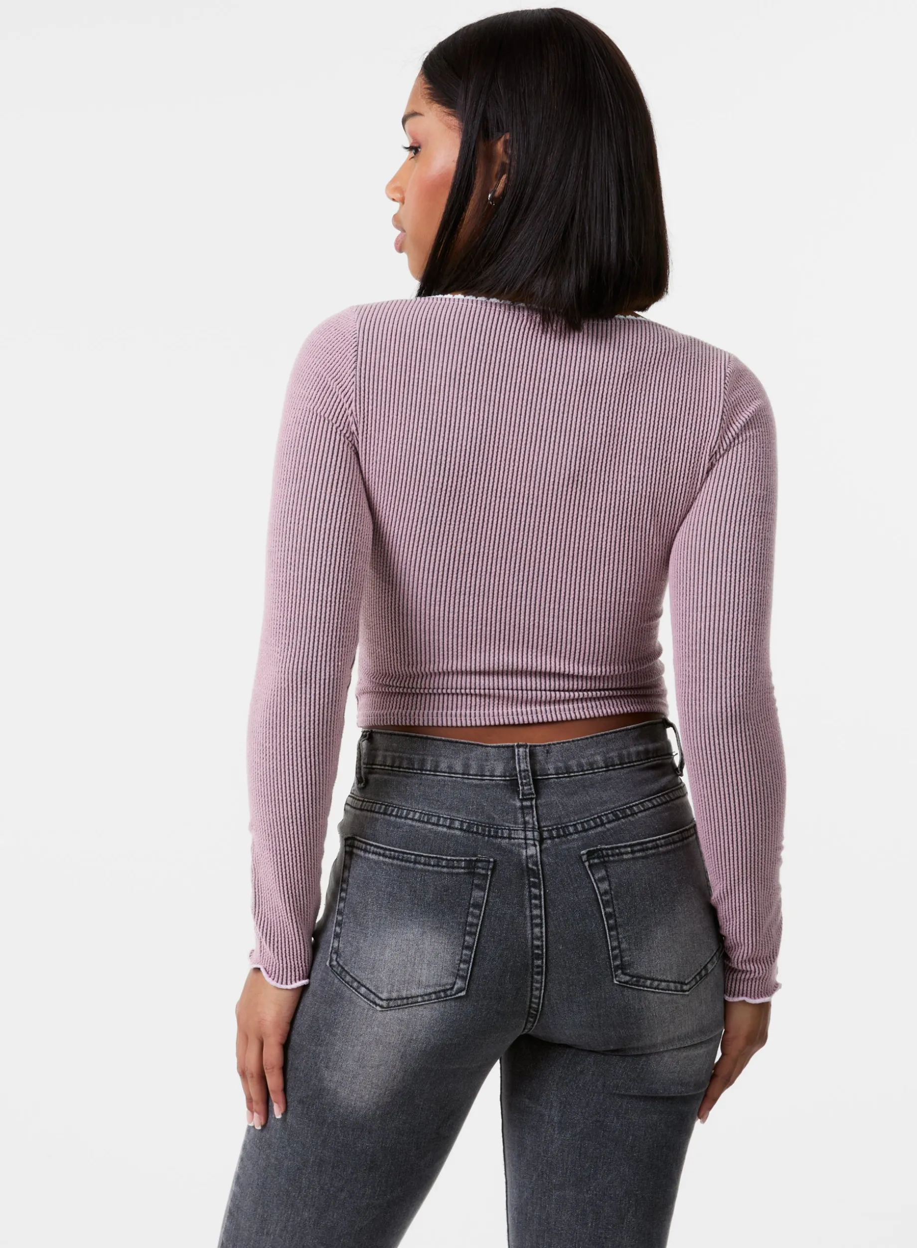 Long Sleeve Rib Top with Bow