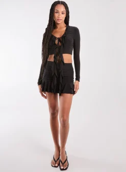 Long Sleeve Slinky Ruffle Top