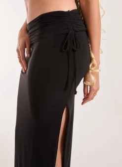 Low Rise Fold Over Slinky Maxi Skirt