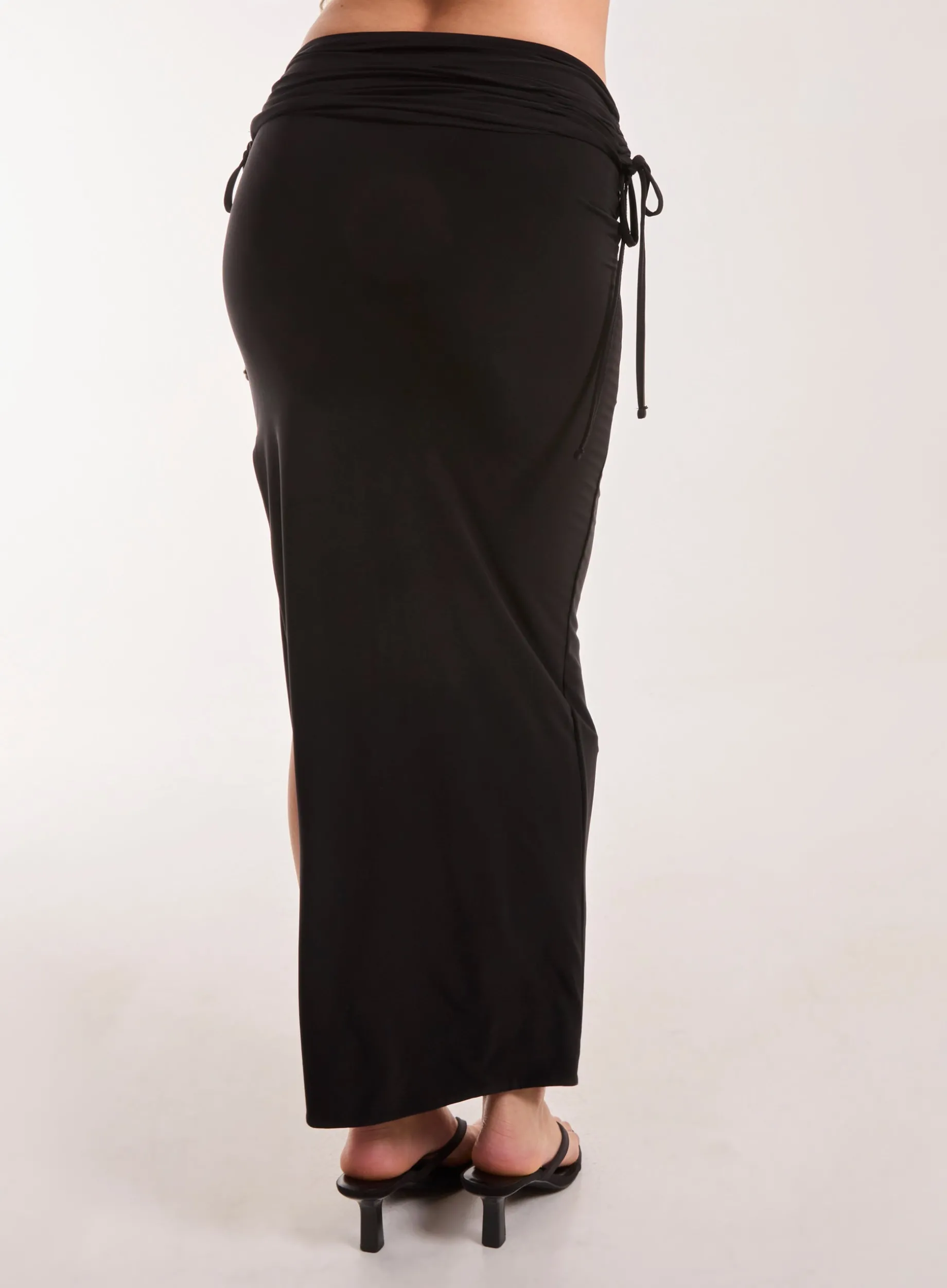 Low Rise Fold Over Slinky Maxi Skirt