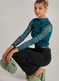 Marble Print Long Sleeve Top