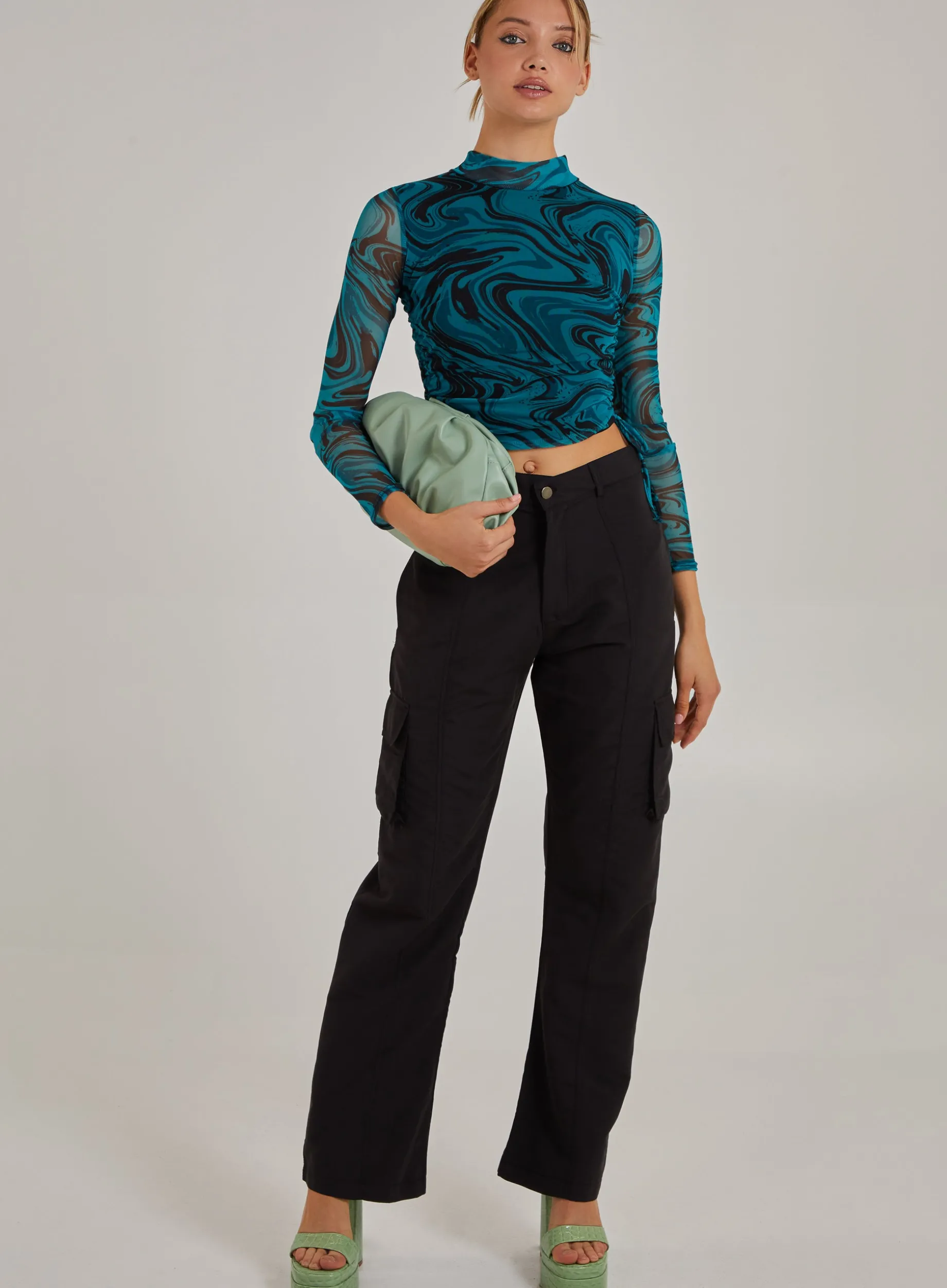 Marble Print Long Sleeve Top