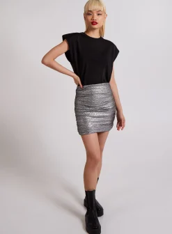 Metallic Ruched Mini Skirt