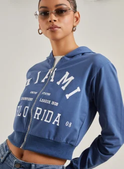 Miami Slogan Zip Up Hoodie