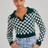 Notch Collar Checkered Top