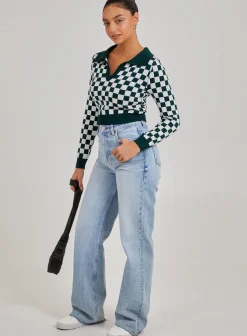 Notch Collar Checkered Top