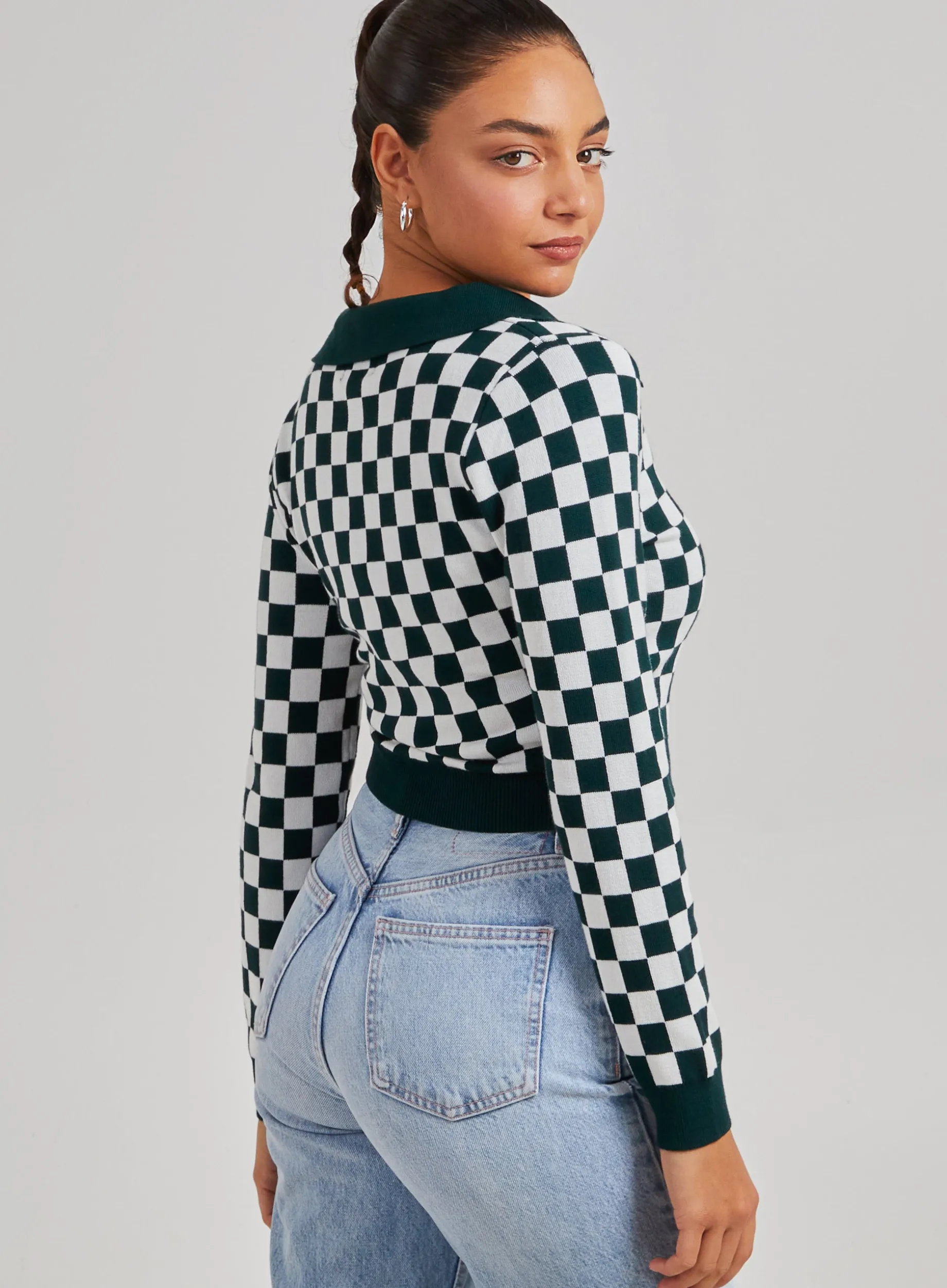 Notch Collar Checkered Top