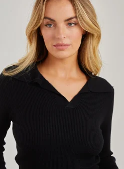 Notch Neck Long Sleeve Polo Top