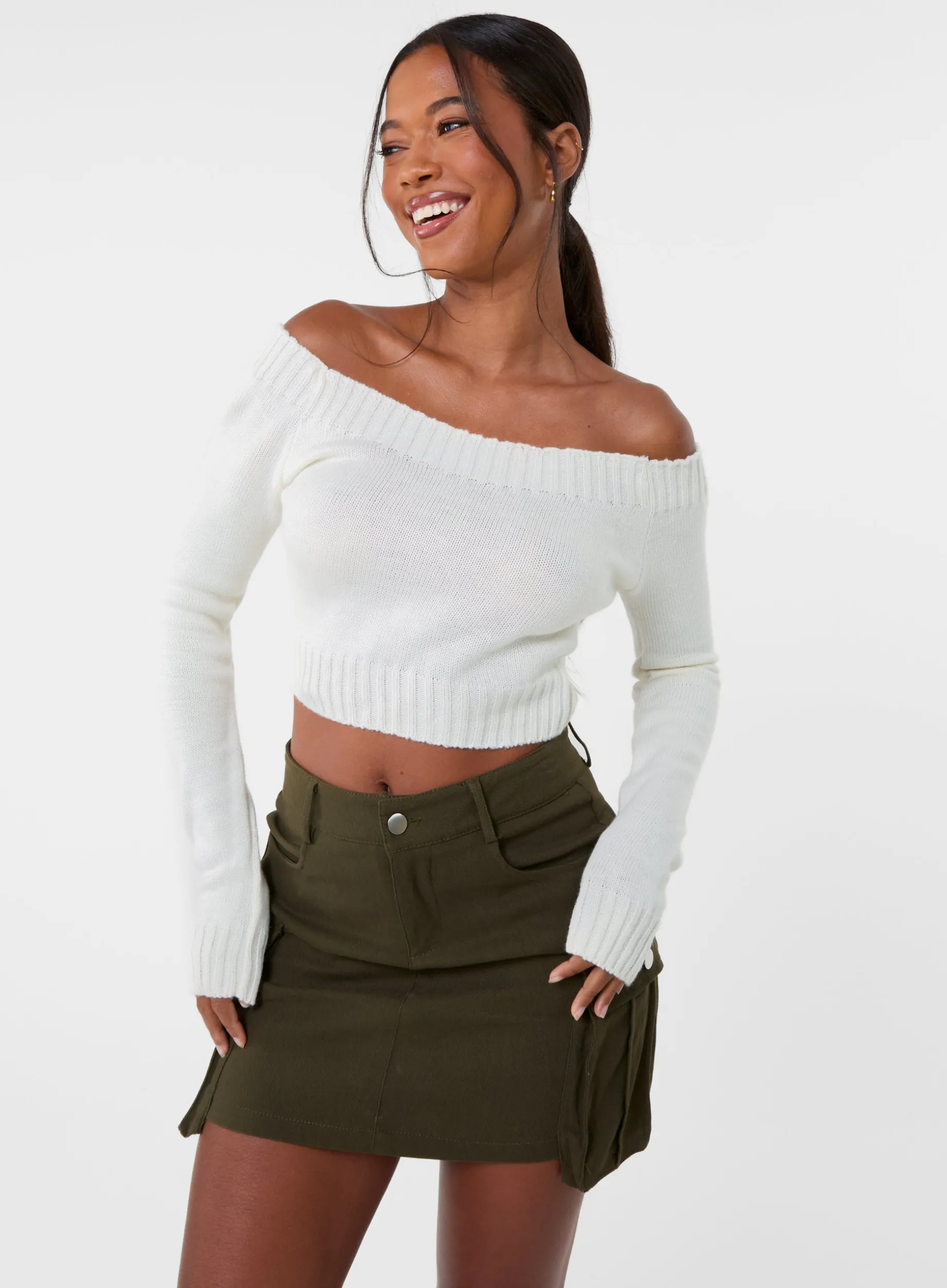 Off Shoulder Crop Knit Top