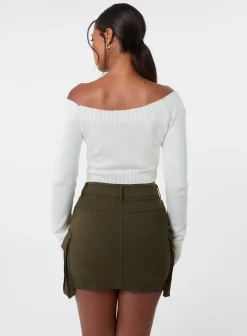 Off Shoulder Crop Knit Top