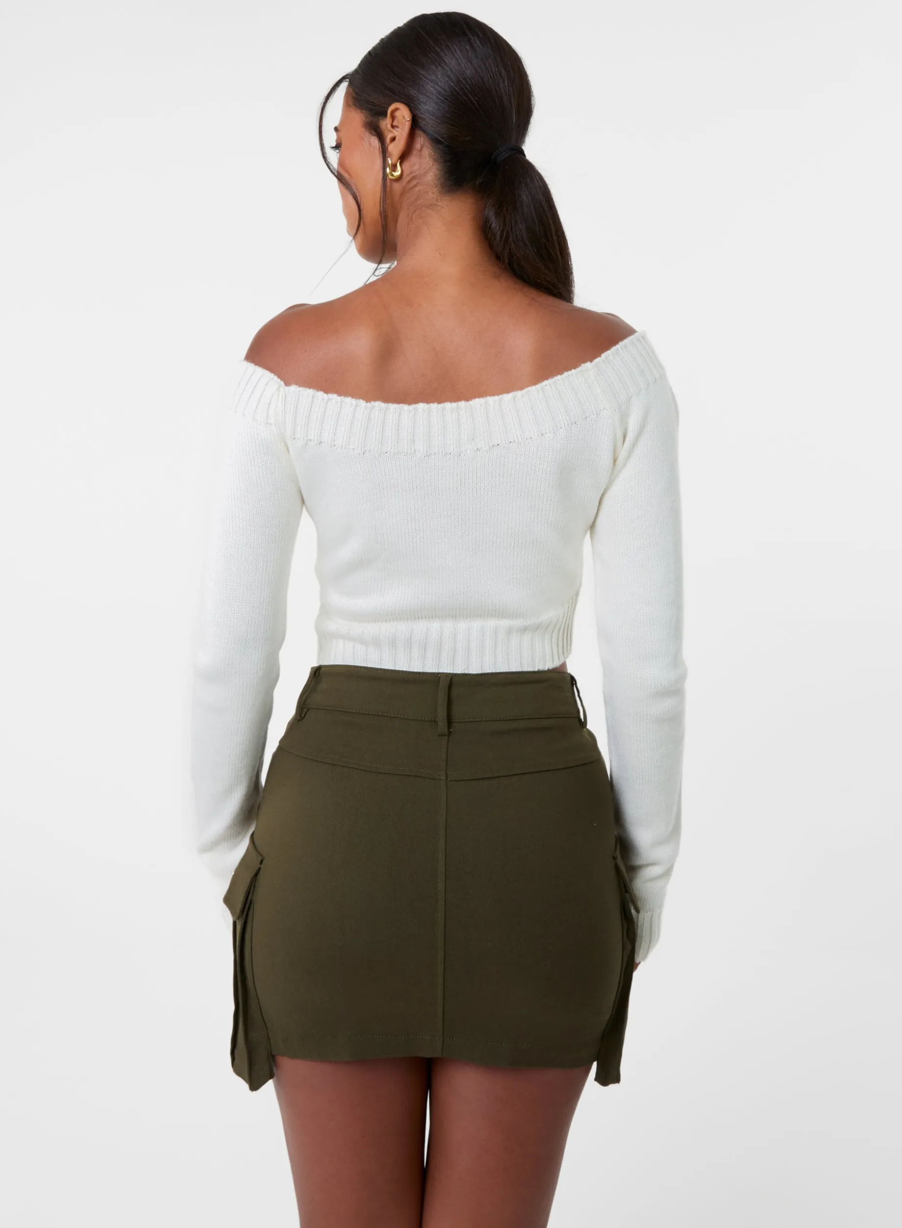 Off Shoulder Crop Knit Top