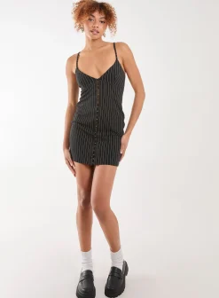 Pinstripe Eyelet Detail Mini Dress
