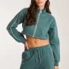 Piping Cropped Zip Up Sweat