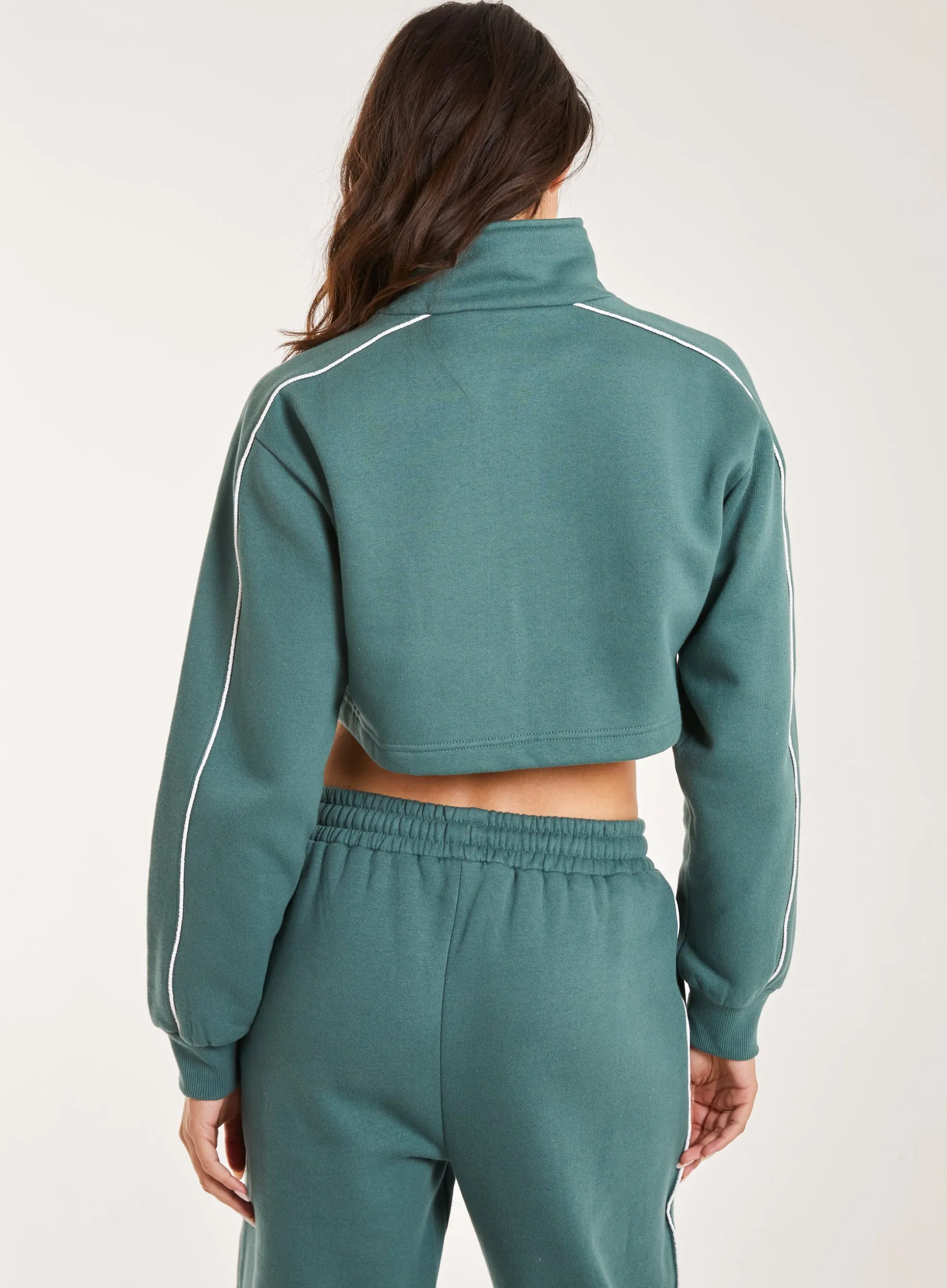 Piping Cropped Zip Up Sweat