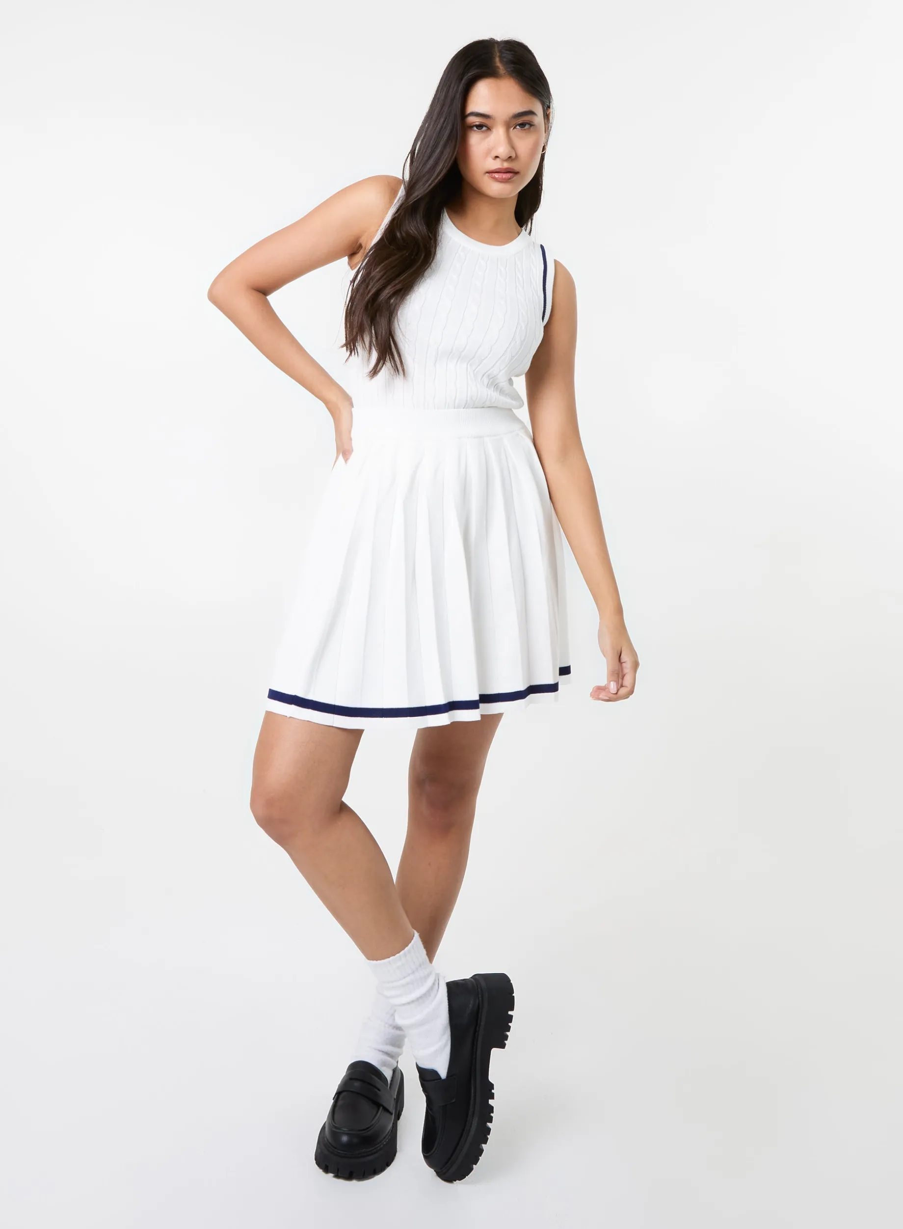 Pleated Mini Skirt With Contrast Binding