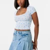 Pointelle Ditsy Print Crop Top