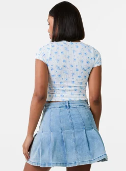 Pointelle Ditsy Print Crop Top