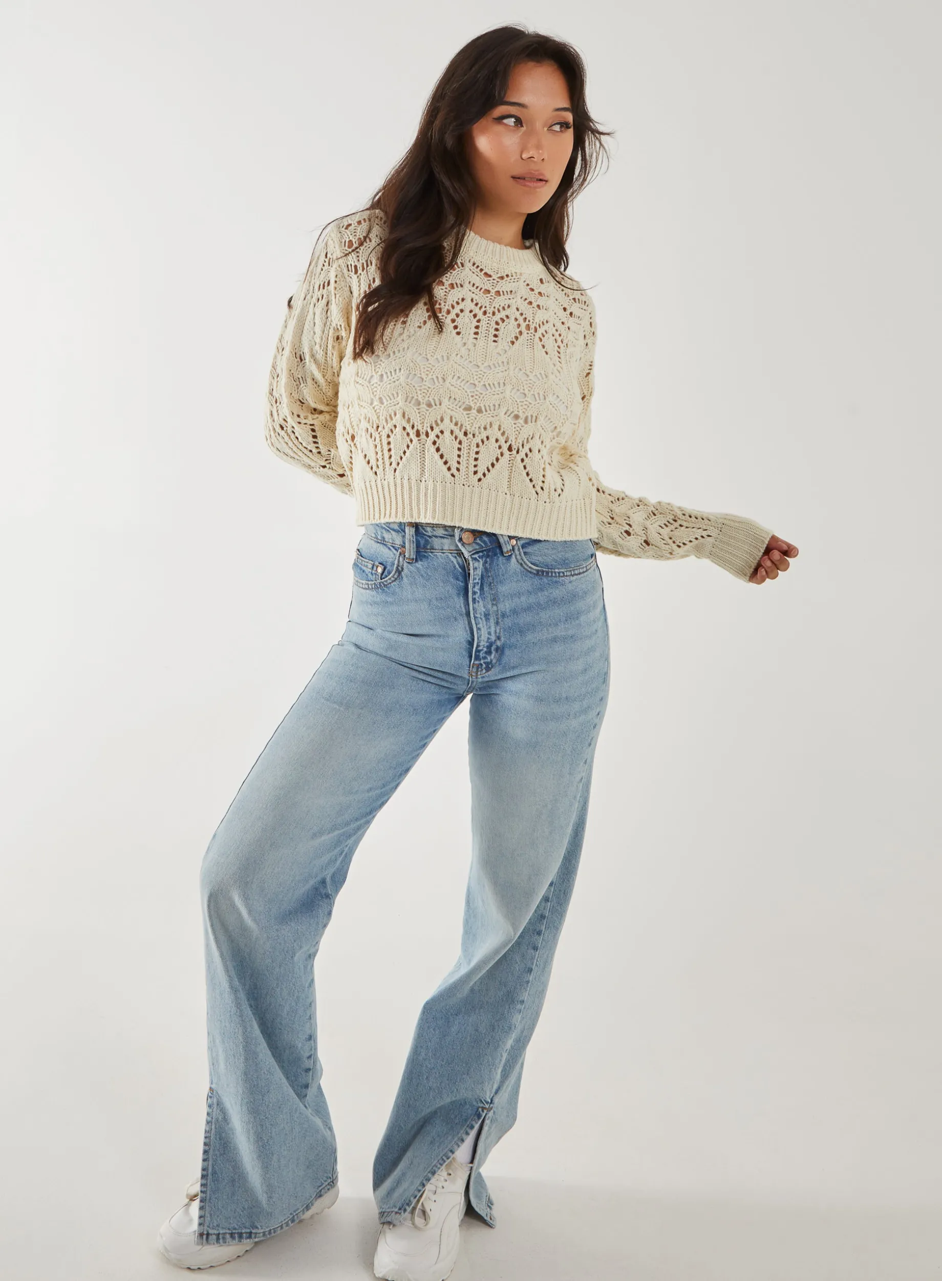 Pointelle Knit Crop Jumper