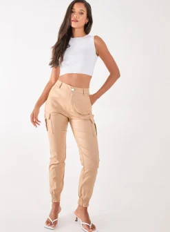 PU Cuffed Cargo Trousers