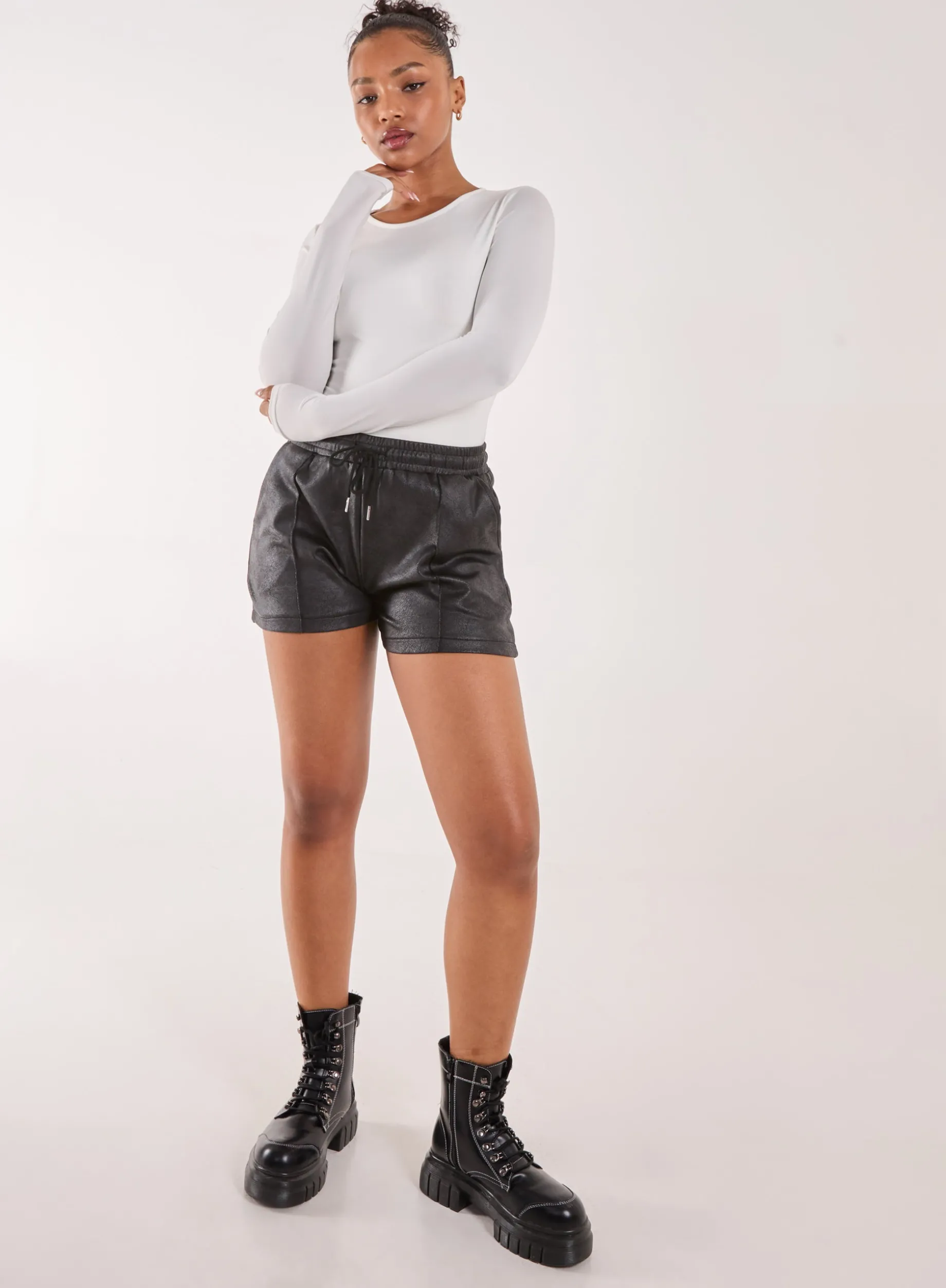 PU Drawstring Shorts