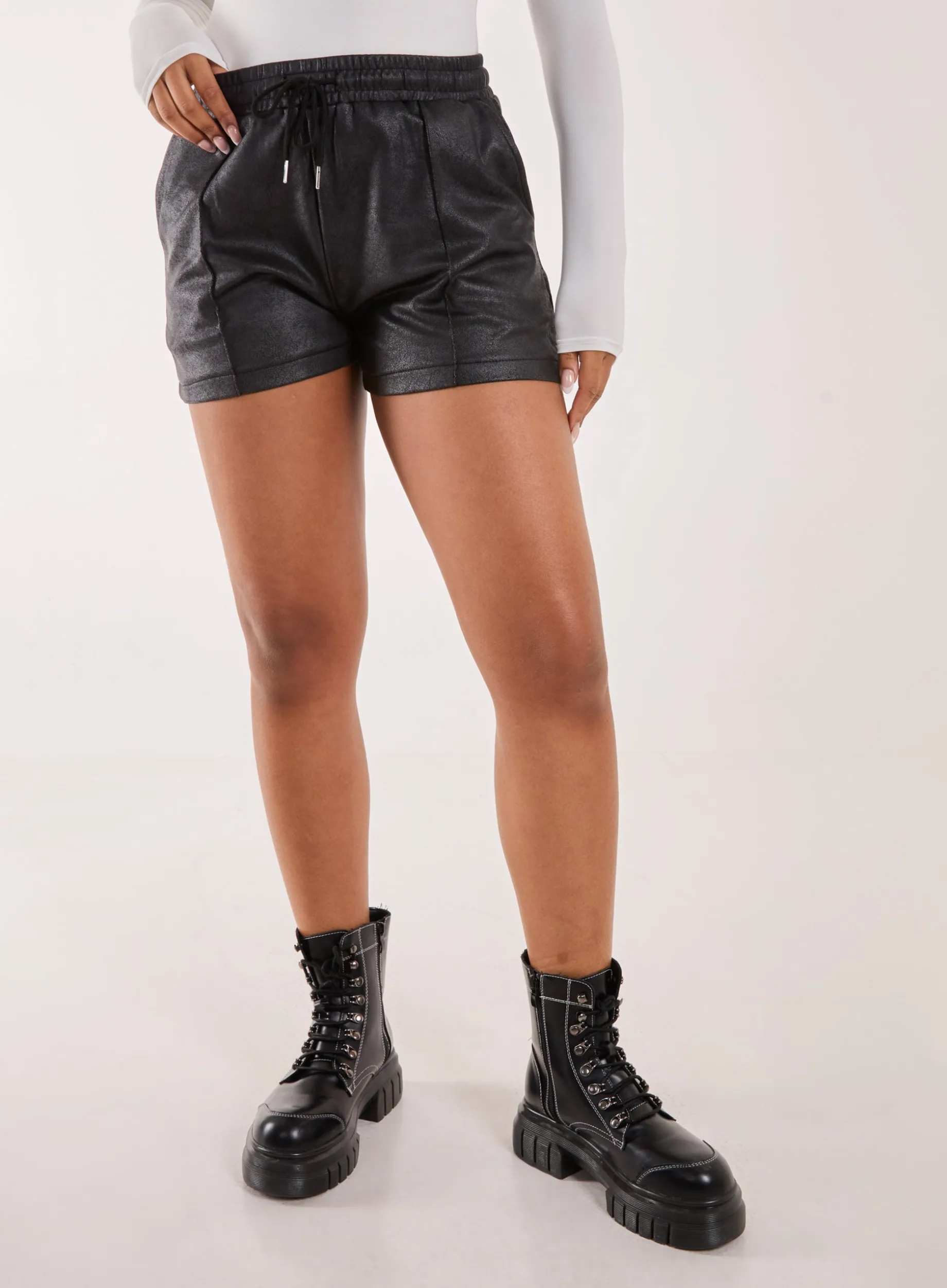 PU Drawstring Shorts
