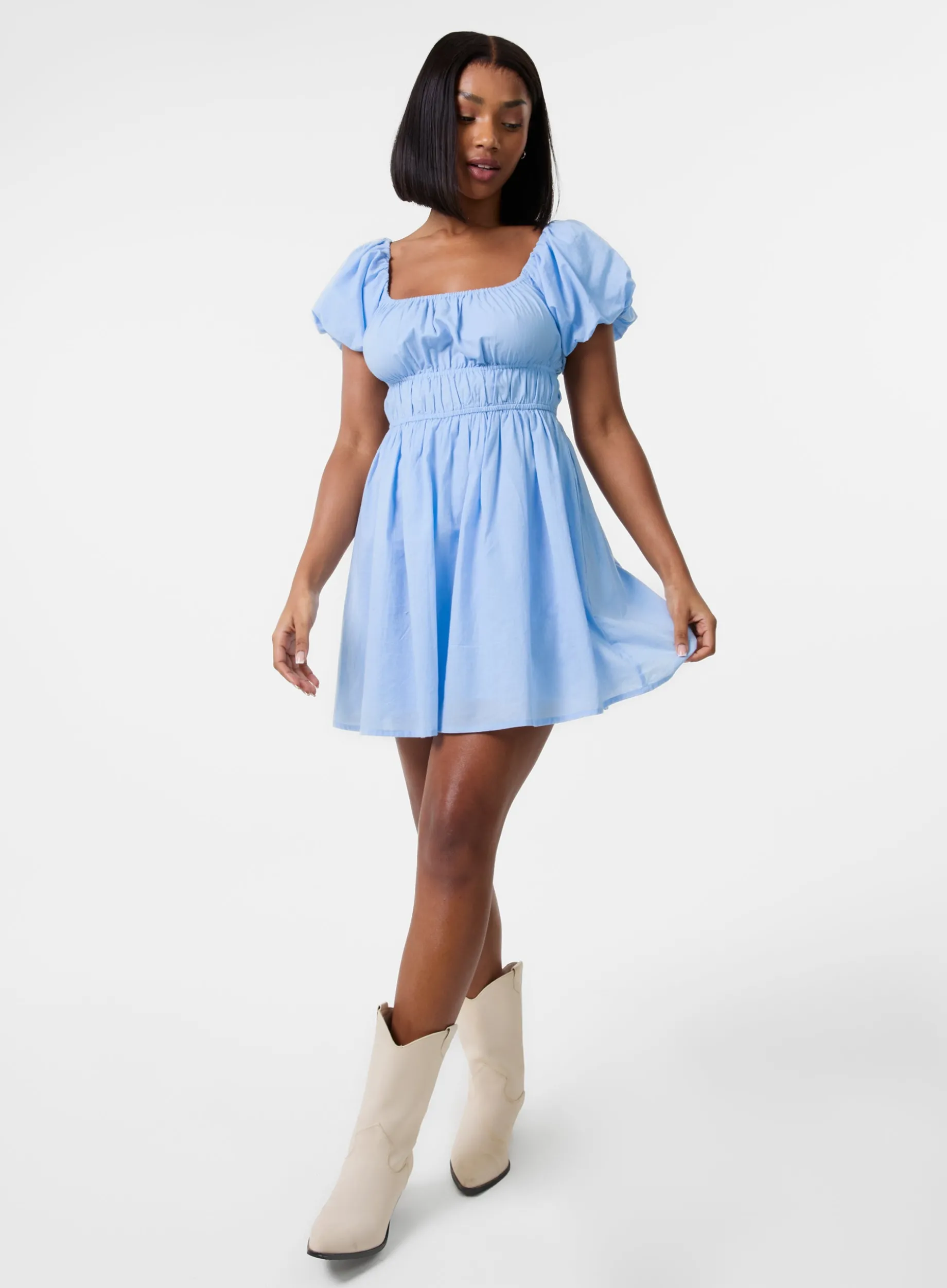 Puff Sleeve Mini Dress with Shorts