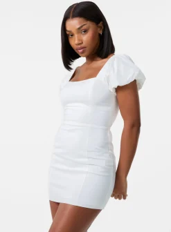 Puff Sleeve Open-Back Mini Dress With Shorts