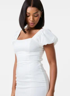 Puff Sleeve Open-Back Mini Dress With Shorts