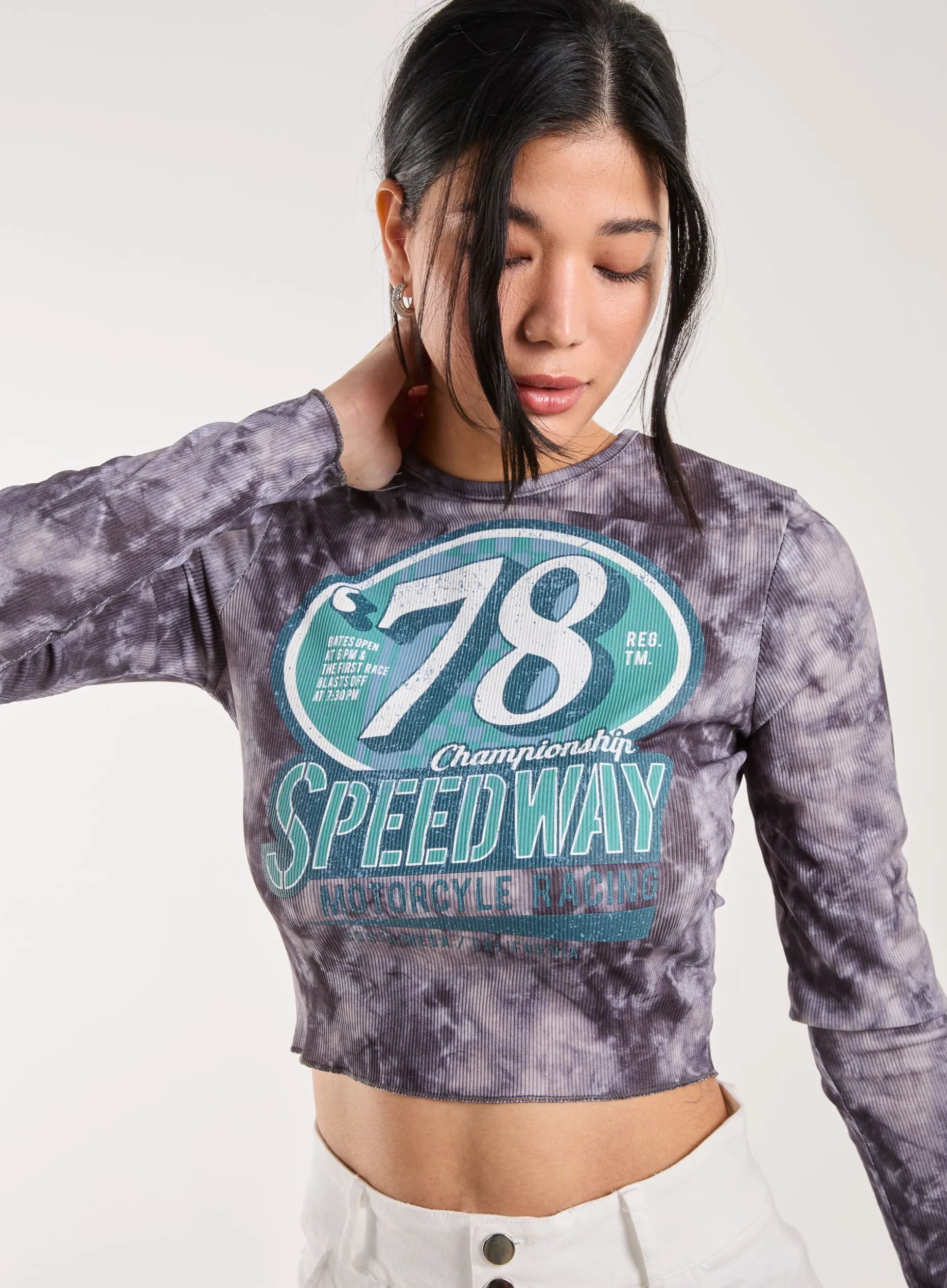Racer Washed Printed Long Sleeve Top