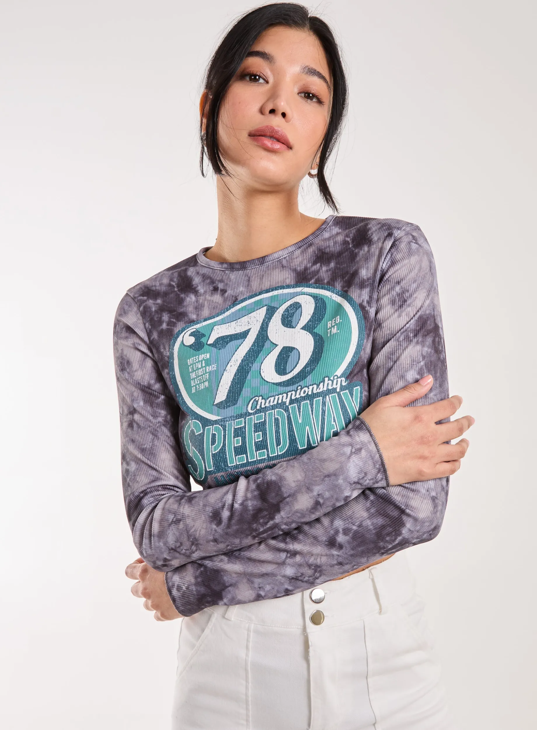 Racer Washed Printed Long Sleeve Top