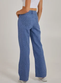 Retro Checkered Flare Jeans