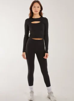 Rib Long Sleeve Cut Out Top
