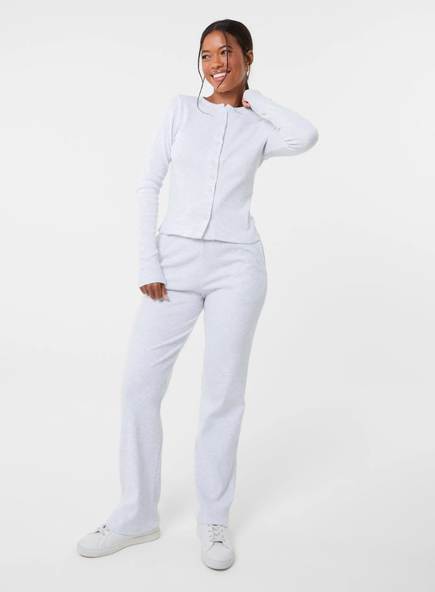 Ribbed Button Front Top