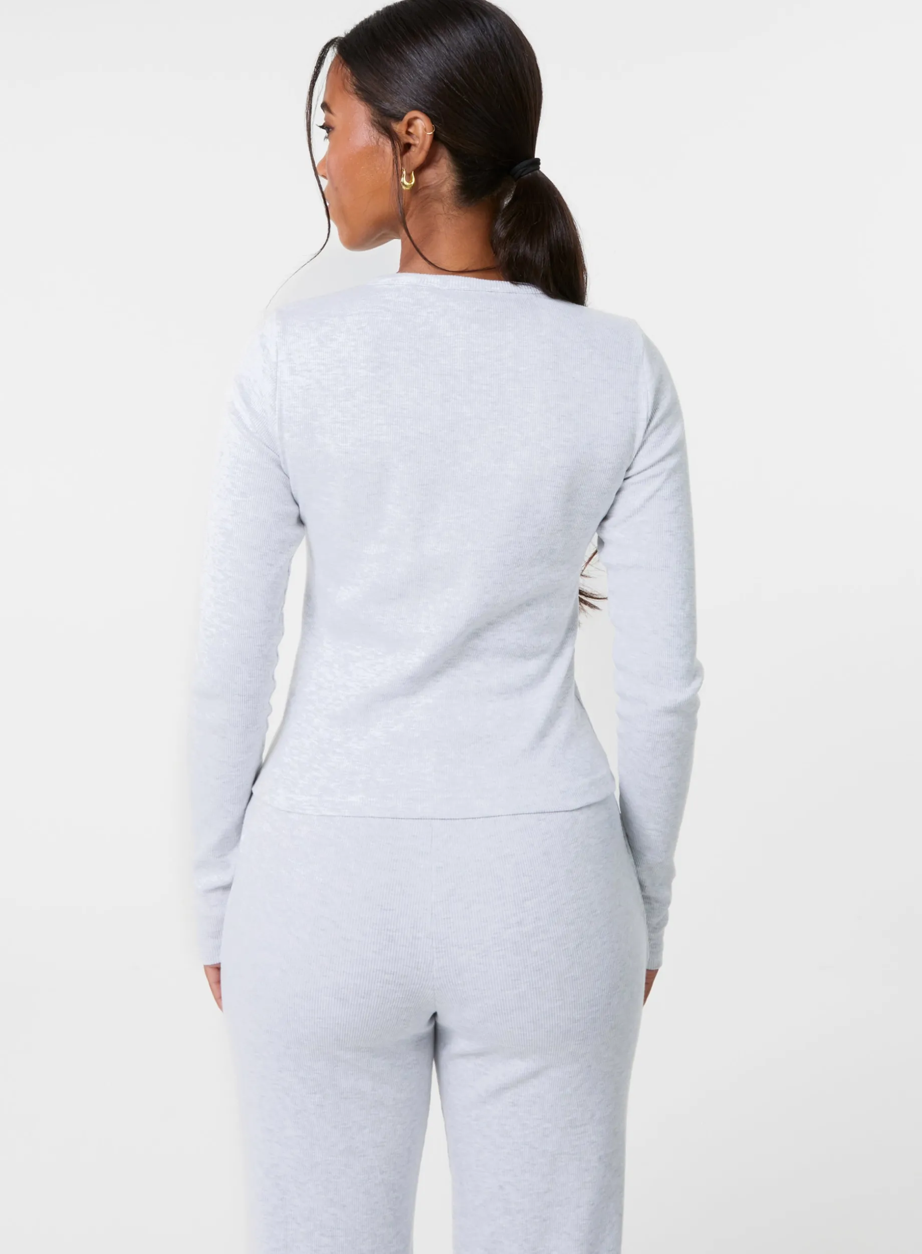 Ribbed Button Front Top