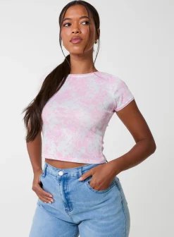 Ribbed Crop Top In Floral Print