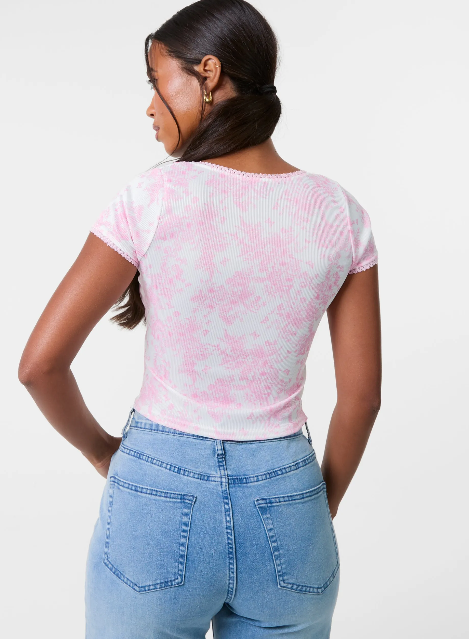 Ribbed Crop Top In Floral Print