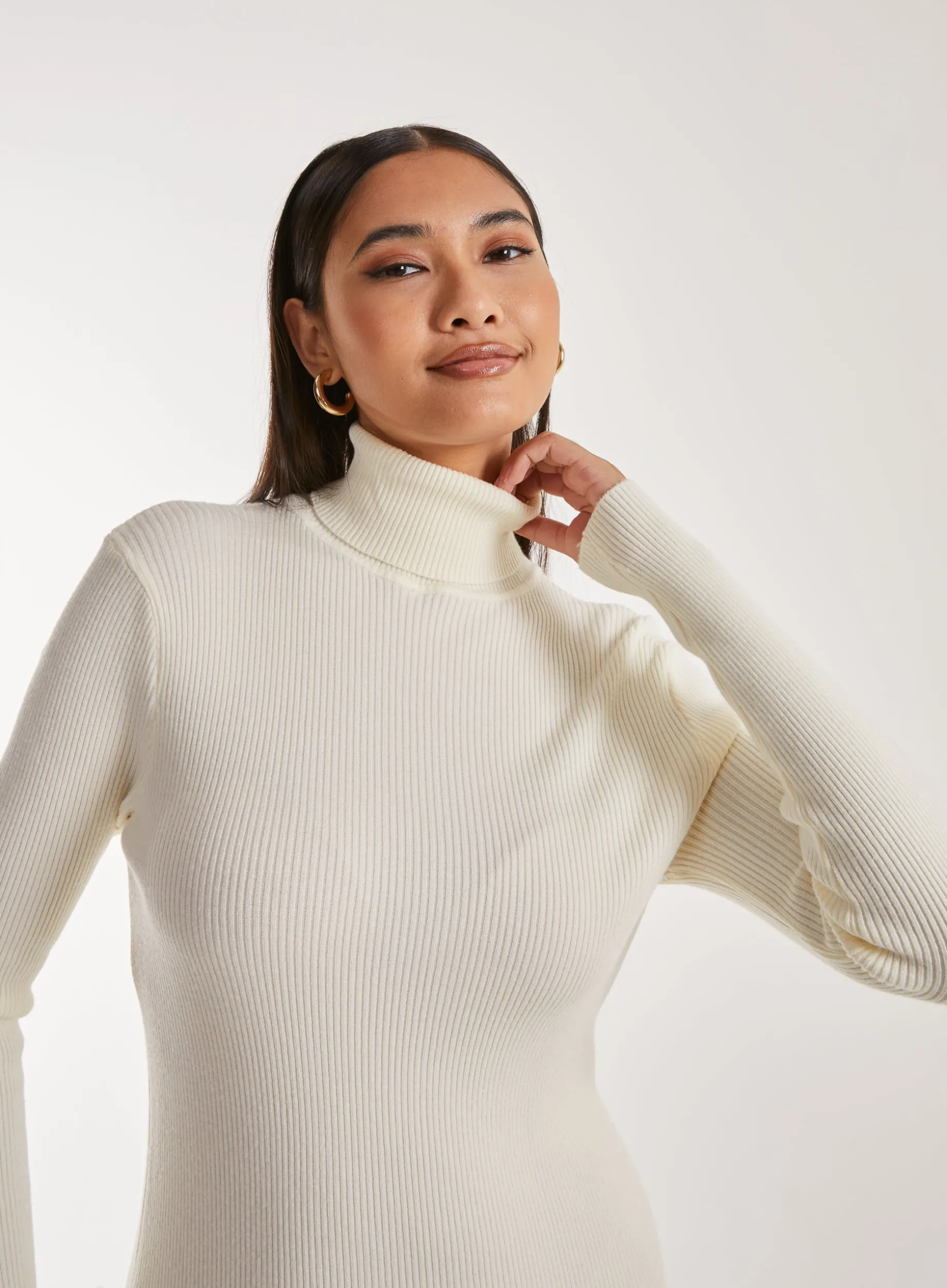 Ribbed Roll Neck Midi Dress