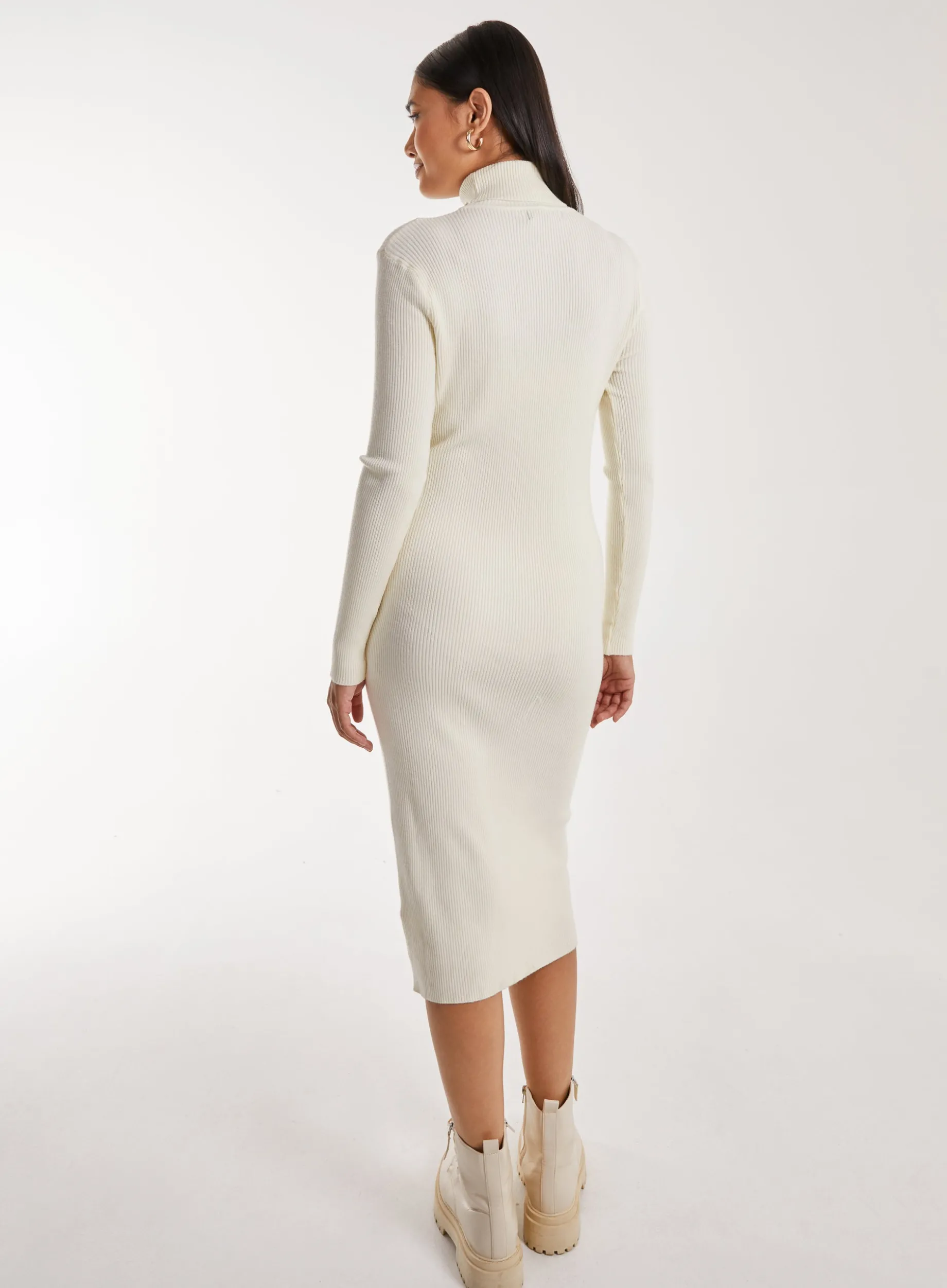 Ribbed Roll Neck Midi Dress