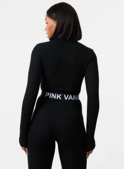 Ribbed Zip Up Top With Logo Band